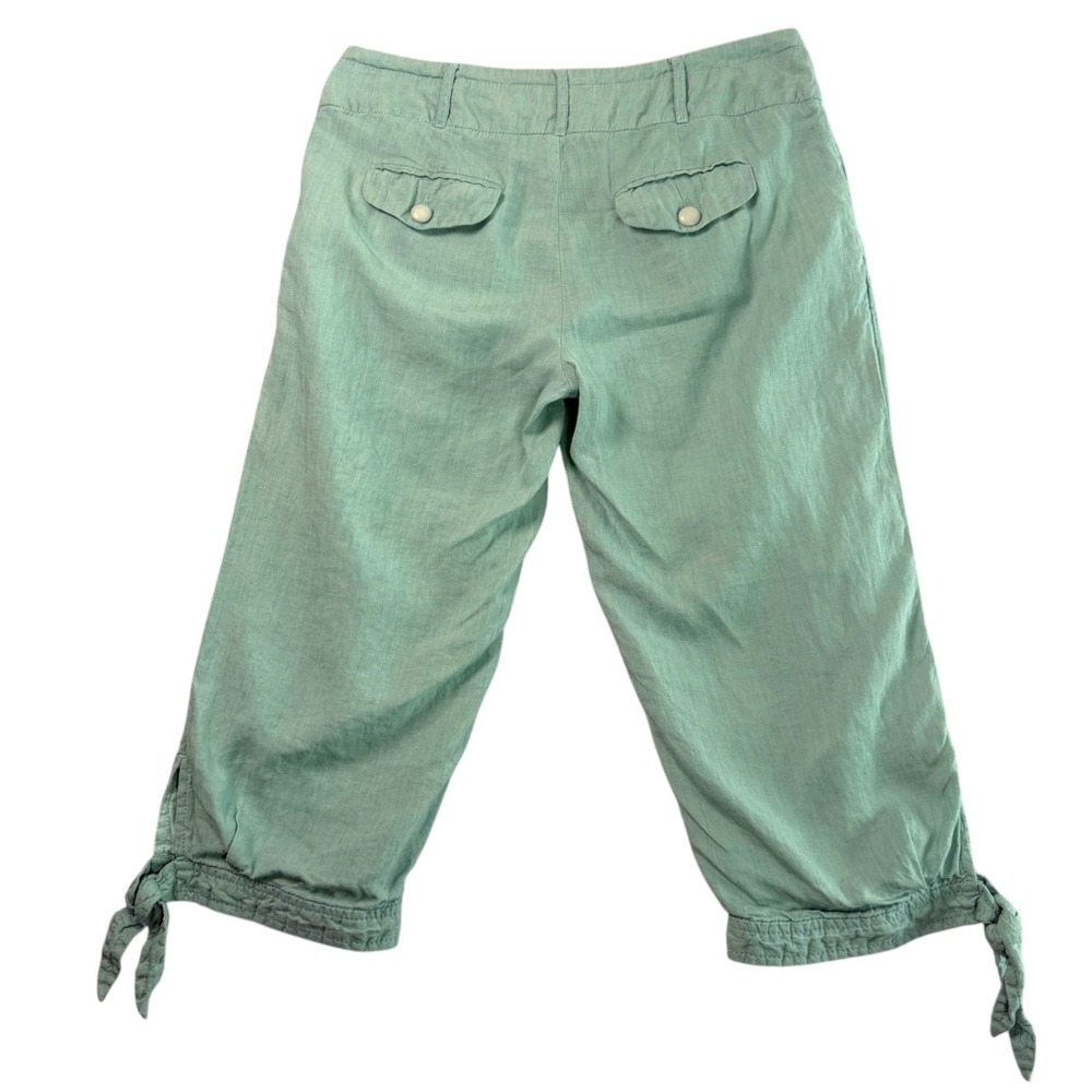 Cidra Anthropologie Women Linen Cropped Pants Sz 6 Mint Green Tie Hem Capri Boho - Picture 2 of 8